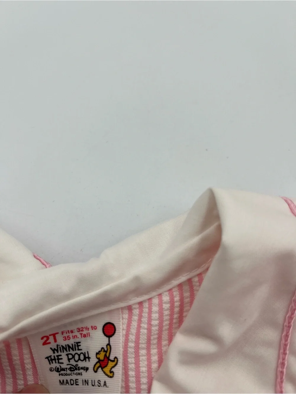 Vintage Winnie The Pooh Disney Toddler Dress Pink Seersucker 2T USA